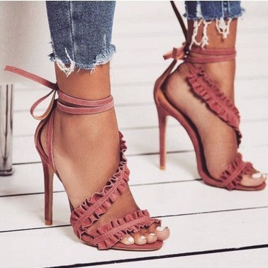 Ruffled simple sexy Roman high heel sandals