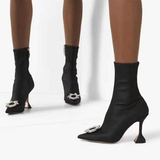 Sun buckle diamond high heel boots