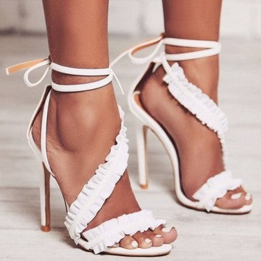 Ruffled simple sexy Roman high heel sandals